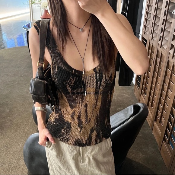 Acne Studios Printed tank top - Camel/black - Picture 1 of 5